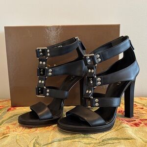 Gucci Black Multi-Strap Heels with Silver Studs